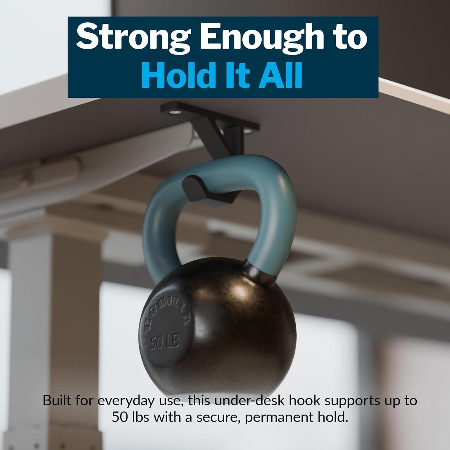 Vari VariDesk Undermount Desk Hook – Heavy-Duty Under Desk Hooks for Bags, Headphones & Accessories, Supports Up to 50 lbs Space-Saving Organizer (Set of 2)