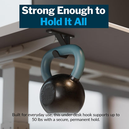 Vari VariDesk Undermount Desk Hook – Heavy-Duty Under Desk Hooks for Bags, Headphones & Accessories, Supports Up to 50 lbs Space-Saving Organizer (Set of 2)