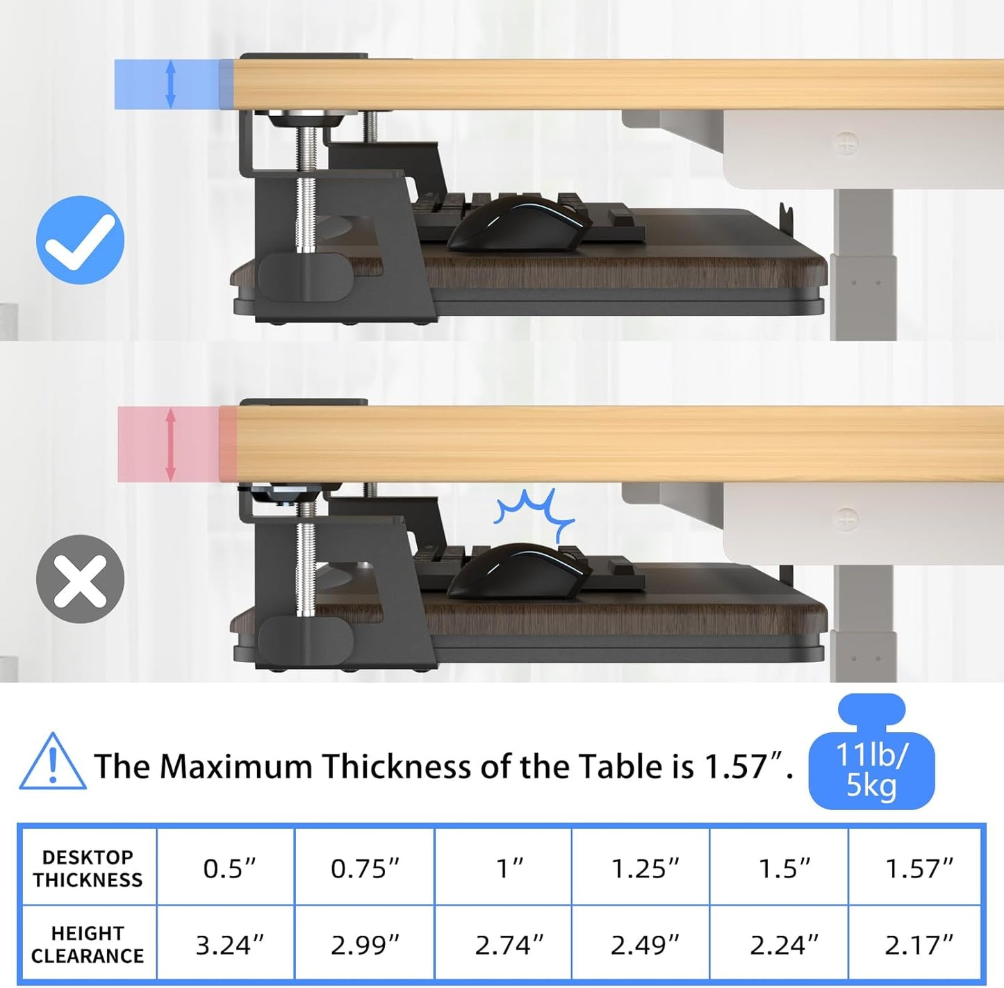 suptek Keyboard Tray Under Desk Pull Out with C Clamp Mount, Computer Keyboard & Mouse Tray, 25.6 (30 Including Clamps) x 11.8 inch Slide-Out Platform Computer Drawer for Typing, Black, DSF1