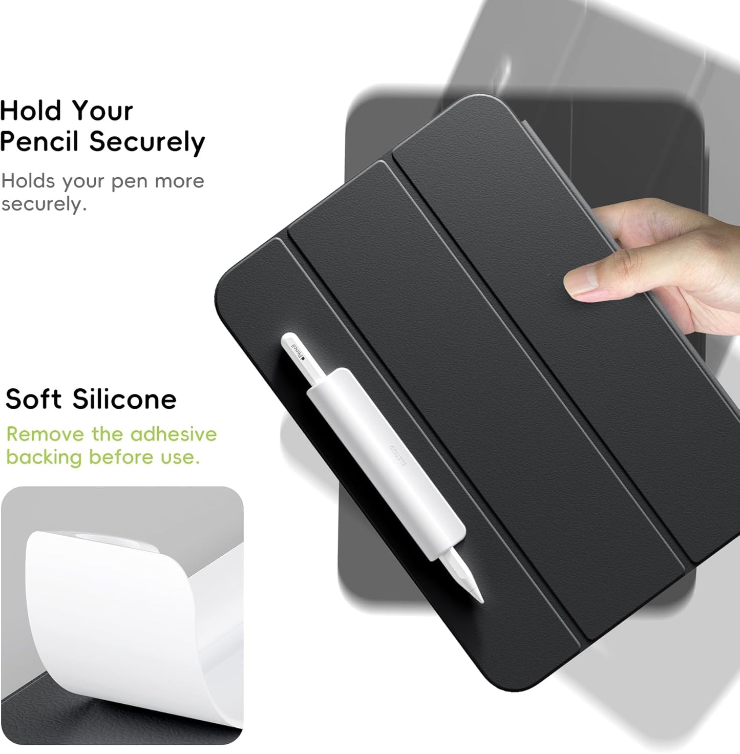 ELETIUO Silicone Pencil Holder Sleeve,Compatible with Apple Pencil (USB-C),Apple Pencil 1st/ 2nd Generation,Strong Adhesive Sticky Attached to iPad Case for Stylus Pens,Black