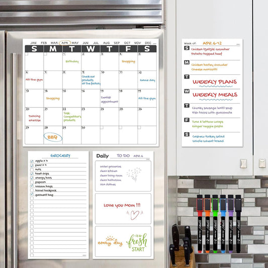 JJPRO Non-Magnetic Dry Erase Weekly Calendar for Fridge,Reusable Weekly Meal Planner and to Do List Whiteboard Bundle-Starts Monday,8.5"x12" Reusable Calendars Stick to Wall, All Smooth Surfaces