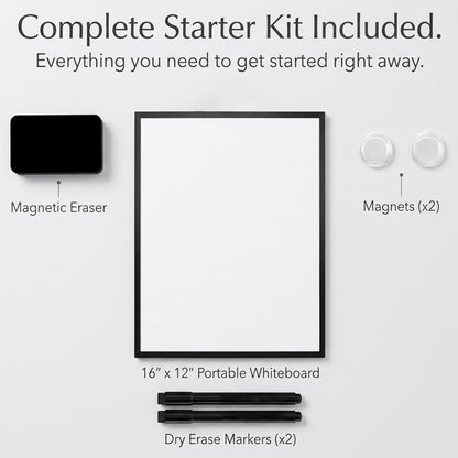 Magnetic Dry Erase Board 12x16 with Foldable Stand, Portable Gold Desktop Whiteboard for Home, Office, School & Kitchen, Includes Weekly & Monthly Magnetic Planner Sheets