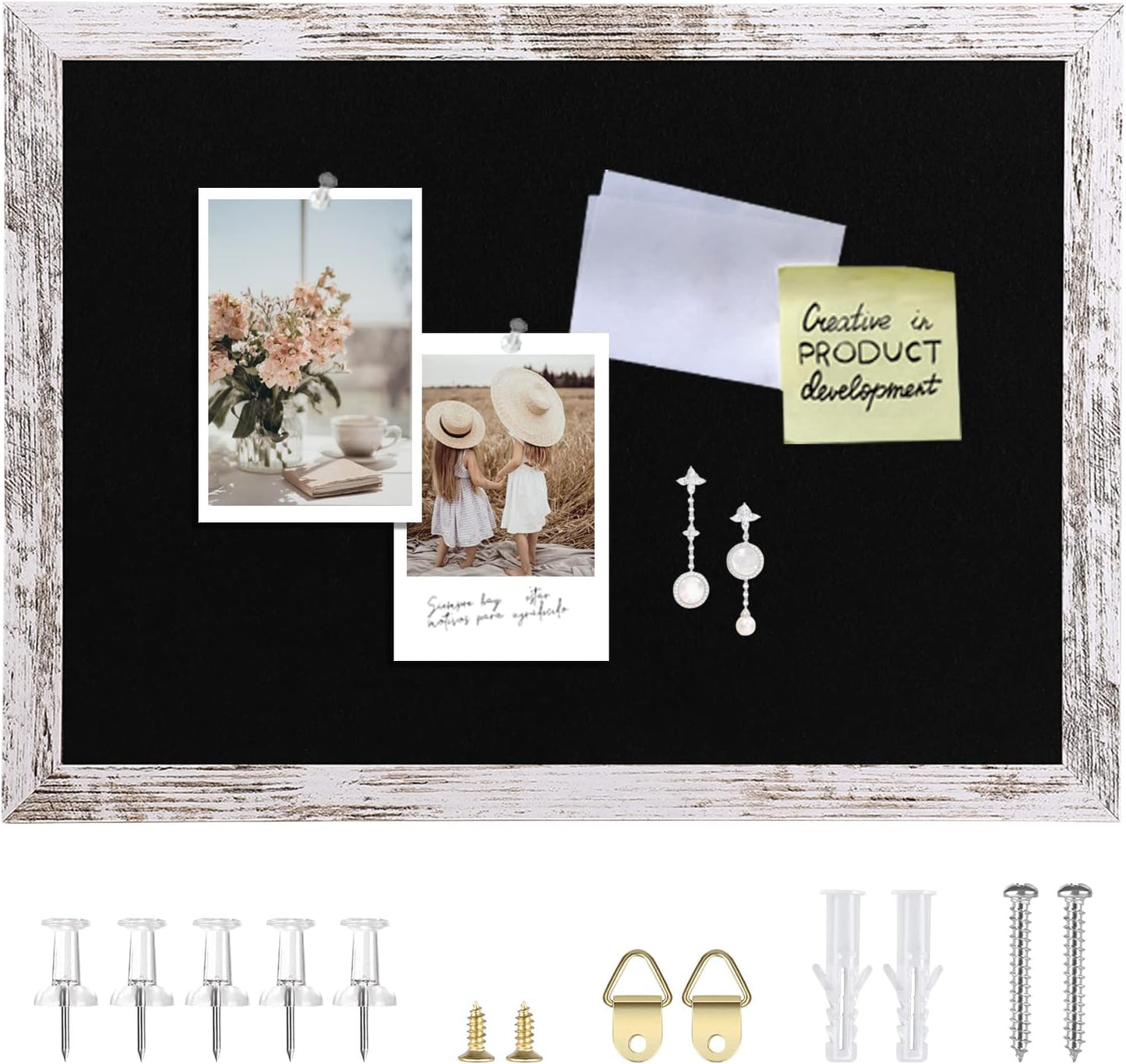 Cork Board Bulletin Board, 11.8x8.6 inches Mini Decorative Hanging Framed Cork Boards for Walls, Pin Board Vision Board for School Home Office, Bulletin Board with Wooden Frame(2230,WH,1p)