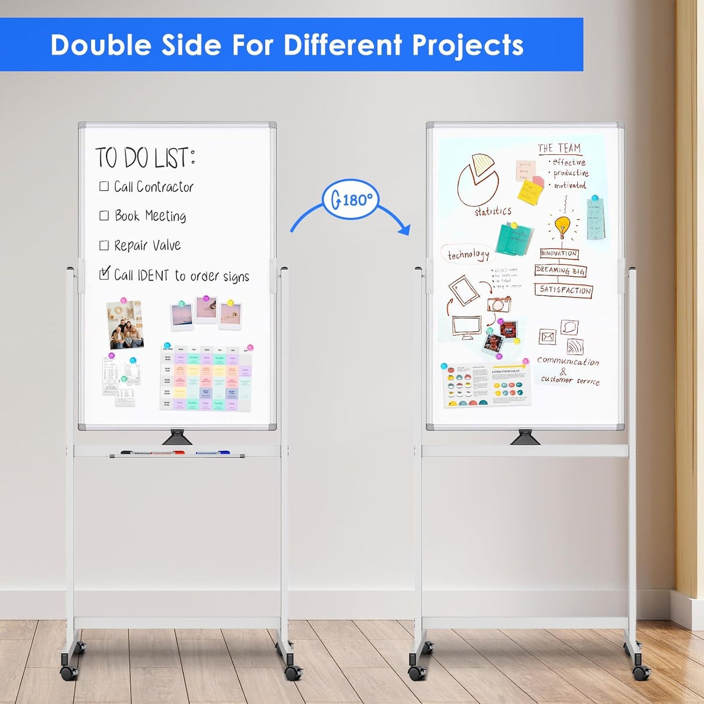 maxtek Magnetic Mobile White Board, 40 x 24 Double Sided Dry Erase Board Rolling Whiteboard, Aluminum Frame Standing Whiteboard on Wheels for Home Office Classroom (40 x 24 Black)