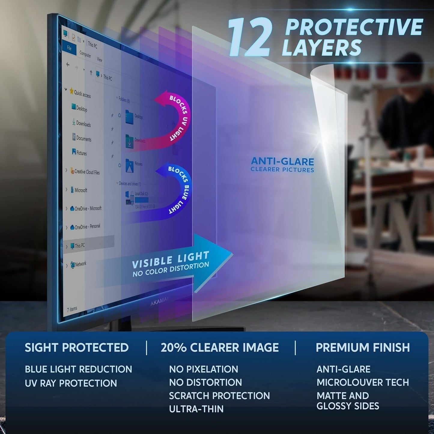 [2 Pack] 24 inch Removable Anti-Glare Blue Light Screen Protector for 16:9 Computer Monitor – Anti-Glare, Anti-Scratch, PC Anti-UV Eye Protection Filter