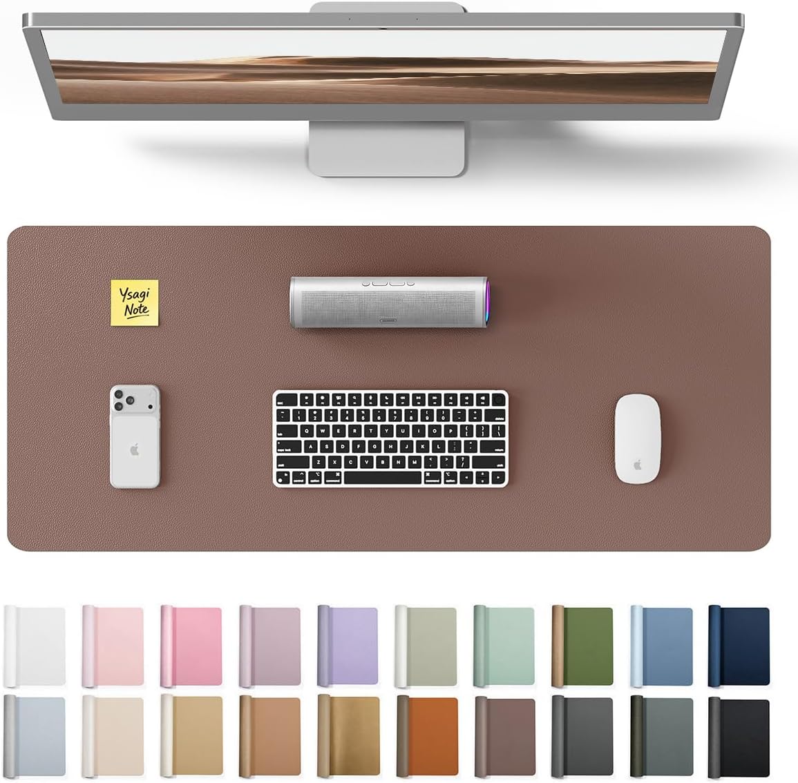 YSAGi Leather Desk Pad Protector, Large Mouse Pad, Non-Slip PU Leather Desk Blotter, Waterproof Writing Pad for Office and Home (31.5" x 15.8", Eggshell) - Colors A