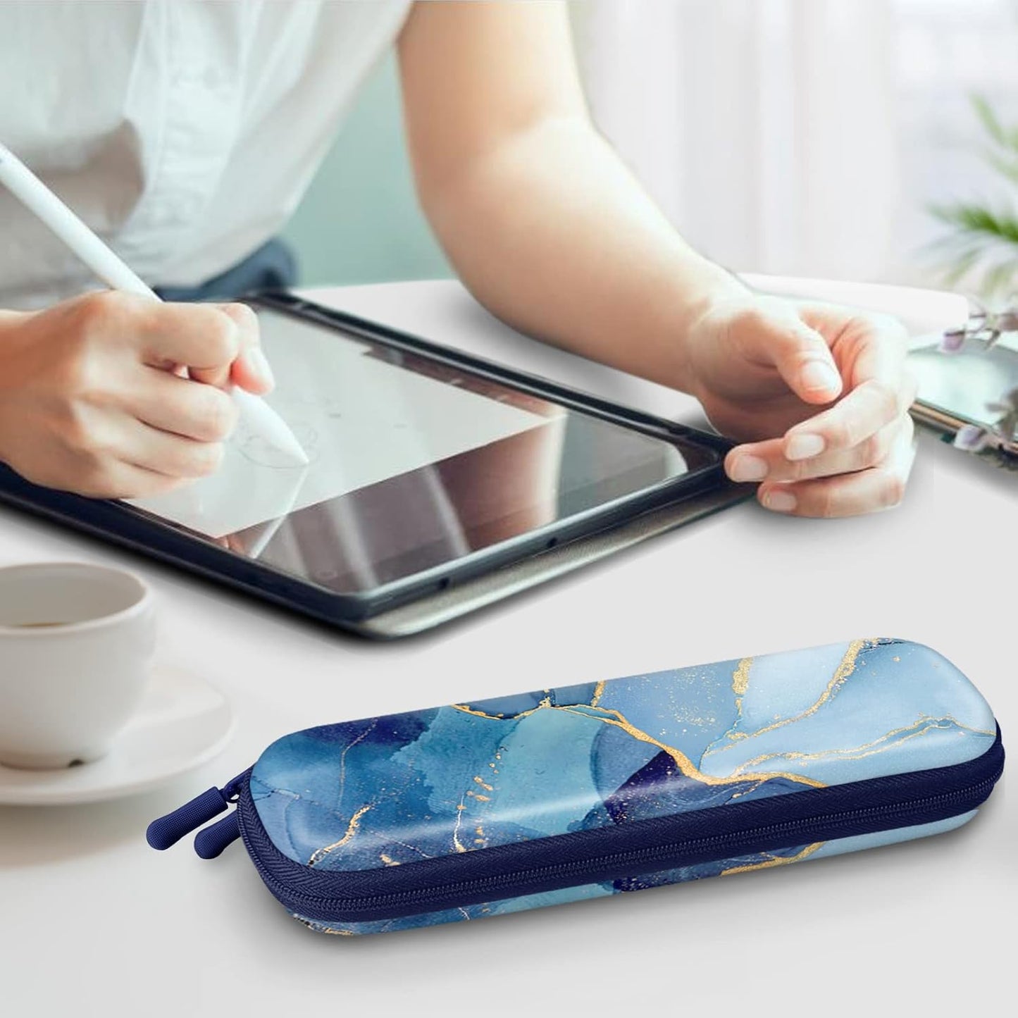 Fintie Holder Case for Apple Pencil Pro, Apple Pencil (USB-C / 1st / 2nd Generation), PU Leather Carrying Bag Sleeve Compatible with Pen, USB Cable, Samsung Stylus, Lilac Marble