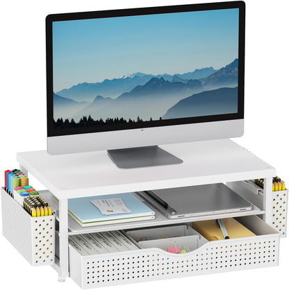 gianotter Monitor Stand Riser, Office Desk Shelf Organizer, Desk Organizer with Drawer and Pen Holder, 2-Tier Computer Stand, Office Organization (Ink)