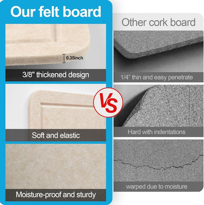 Large Felt Bulletin Board for Wall, 24"x18" Frameless Picture Board, Soft Felt Cork Board for Office, Home Planning & Office Wall Decor, Easy Install Pin Board