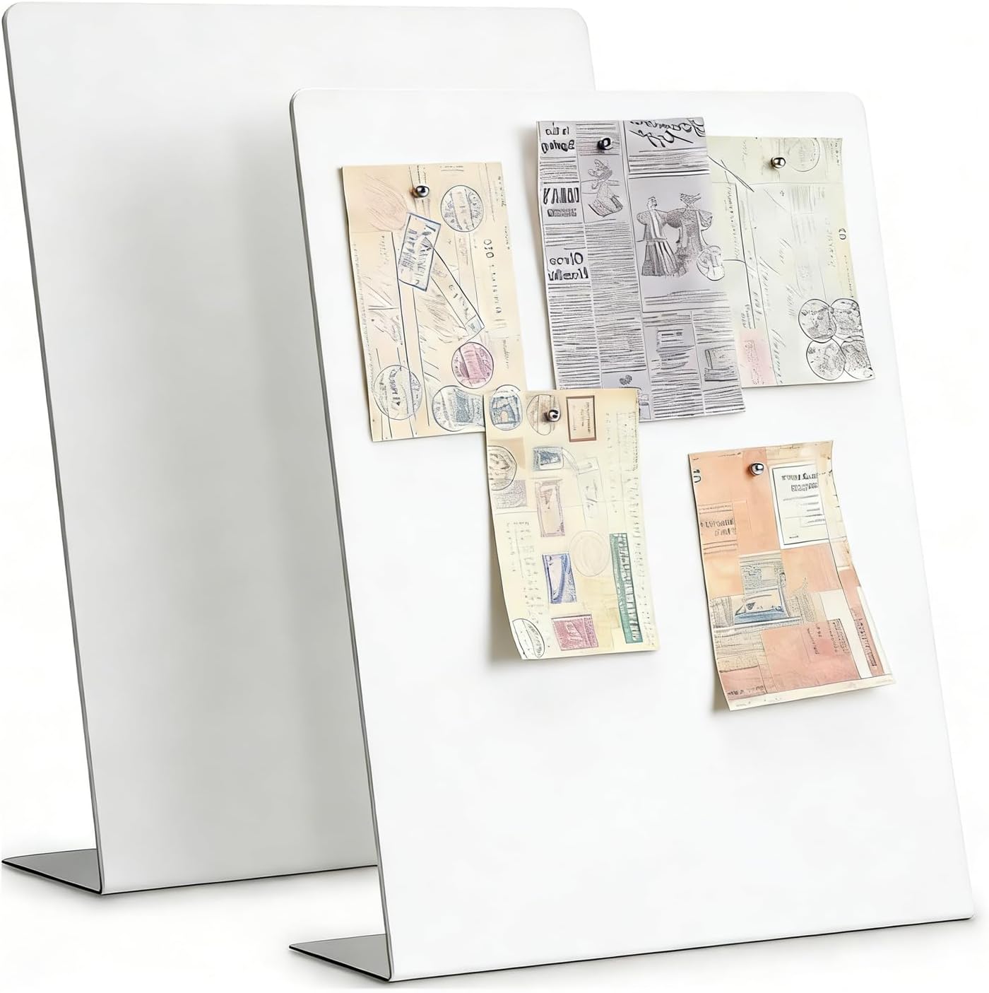 Magnet Board 7.87 x5.31 x 3.93 Stand Mini White Metal Tabletop Memo Standing Magnetic Board for Desk - Magnetic Display for Back to School Menu Table， Photos，Memos (White*2, 20 * 13.5 * 10cm)