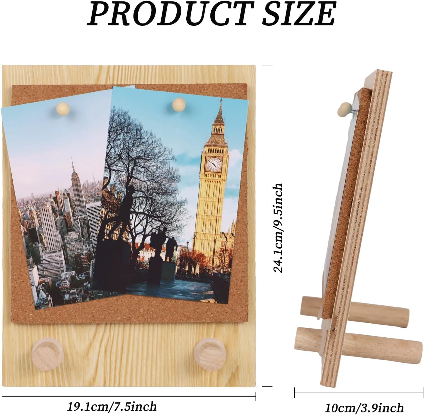 9.5x7.5inch Pin Board Cork Board, Bulletin Board Message Board with 10 PCS Wood Push Pins, Desktop Cork Display Stands for Home School Office Décor
