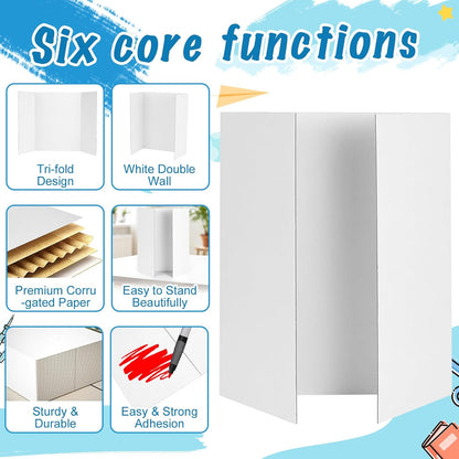 4 Pcs Small Trifold Poster Board, 21.4" x 14" Presentation Board, with Double Sided Tapes and Cardboard, White Corrugated Project Boards/Display Board for School Project/Science Fair Display Boards