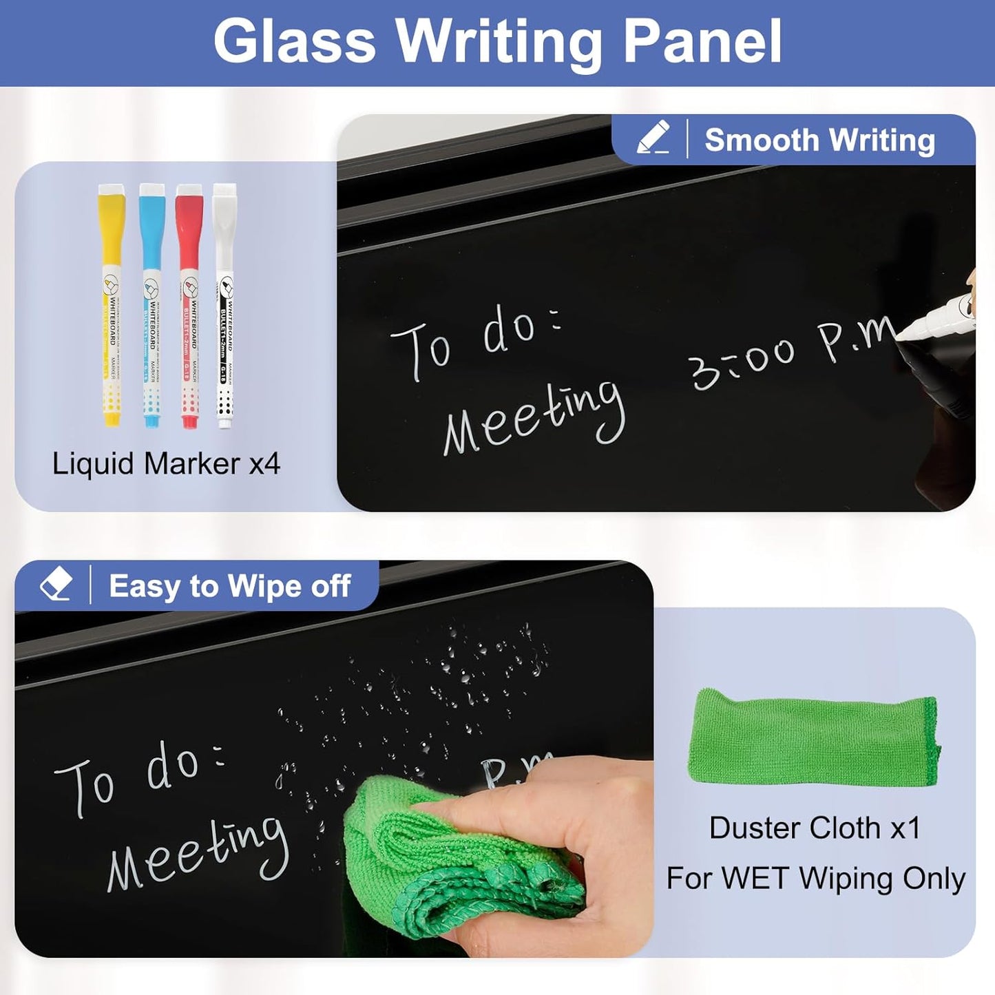 DOLLAR BOSS Glass Desk Whiteboard Calendar Small Dry Erase Board Desktop White Board with Storage Drawer Computer Keyboard Stand Desk Organizer, Colorful Weekly Calendar, Black