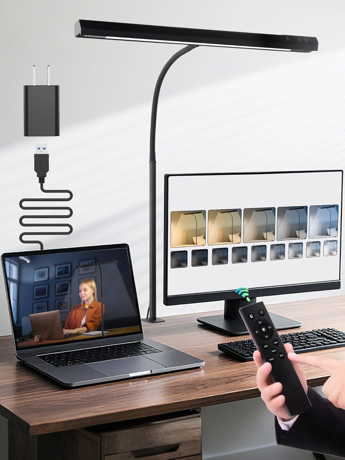 LED Desk Lamp for Home Office,5 Color+9 Brightness Office Desk Lamp,1200Lumen Eye Protection Desk Light,Computer Light with Remote Control & Timer for Office/Monitor/Computer/Study/Puzzle