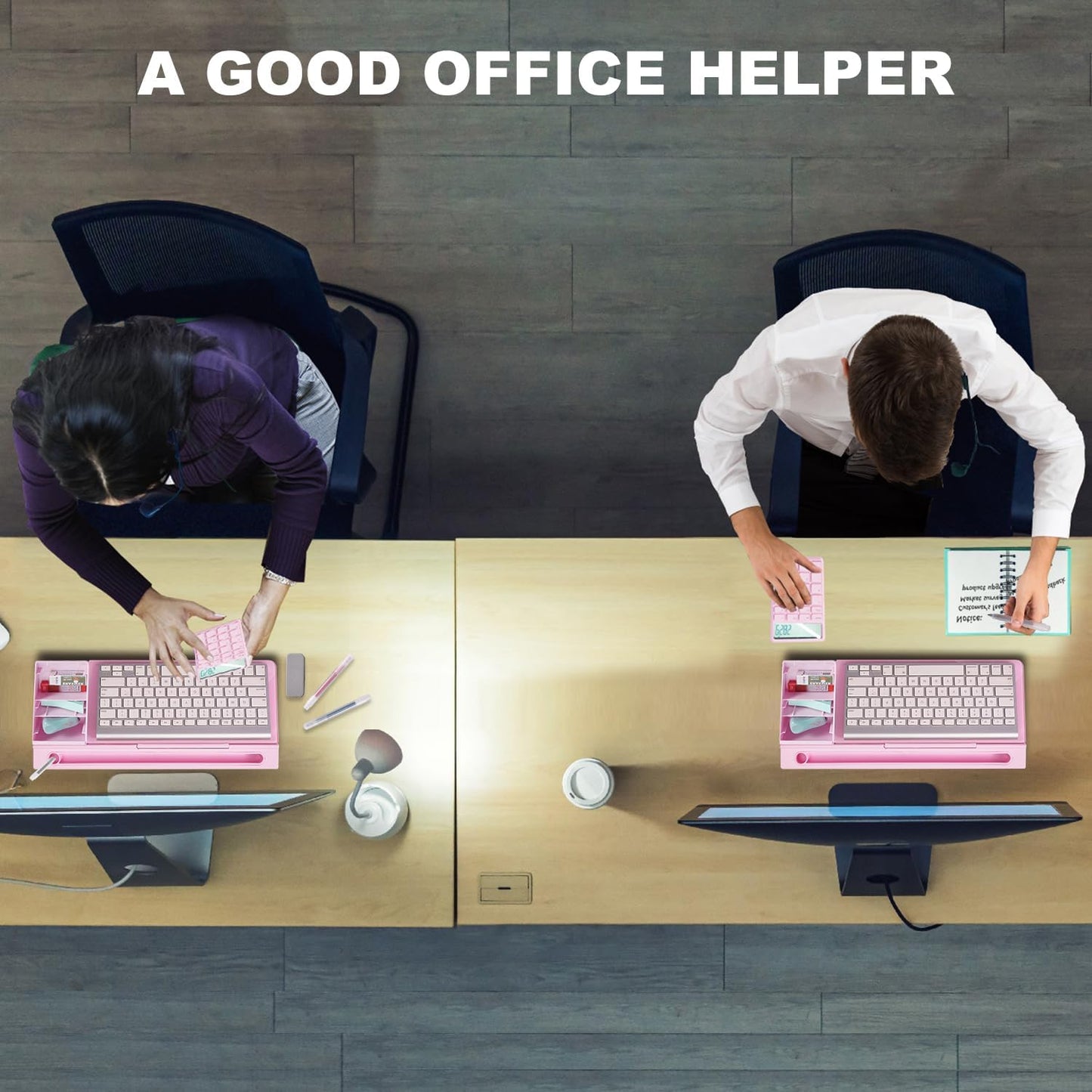TSJ OFFICE Small Desktop Whiteboard -Glass Dry Erase Board Computer Keyboard Stand White Board Surface Pad with Drawer, Desk Organizers with Accessories for Office, Home, School Supplies - White