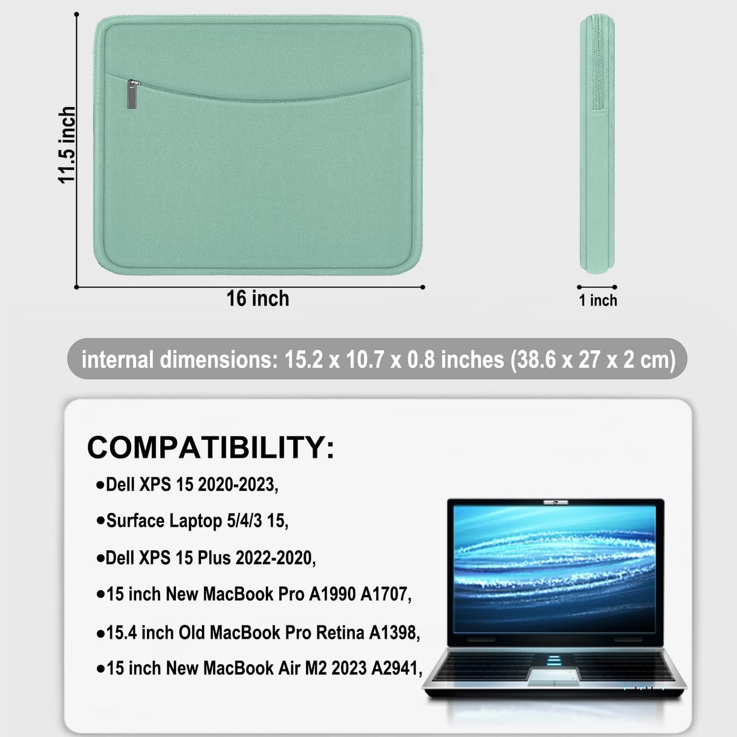 Laptop Sleeve Case 14 inch, Shockproof Protective Laptop Cover Briefcase Carrying Computer Bag with Accessory Pocket Portable Computer Sleeve for 14" MacBook, HP, Dell, Lenovo, Acer, Black