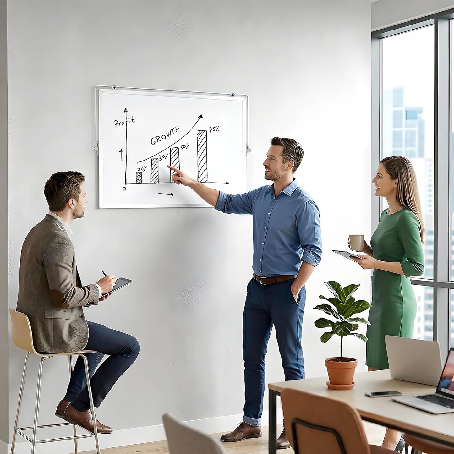 Desktop Whiteboard with Stand, 16" x 12" Double-Sided Dry Erase Board with Stand, Portable Stand White Board for Office, Home, School
