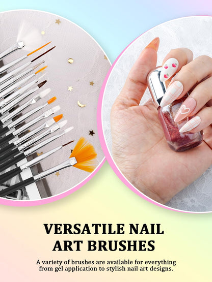 YOOVR Nail Art Tools Set, Nail Stand for Press on Holder for Painting Nails, Nail Art Brushes, Liner Brushes, Nail Dotting Tool, Must Haves Design Tools Supplies Kit for Nail Tech & Beginners (Pink)
