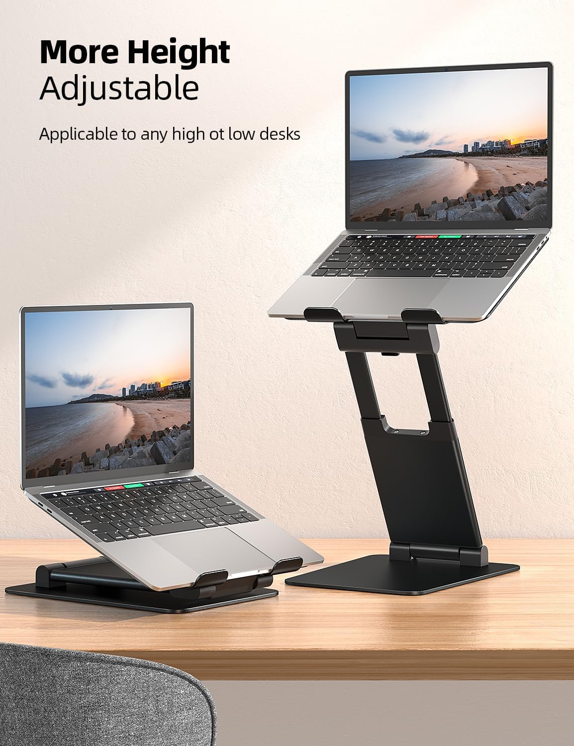 Nulaxy Height Adjustable Laptop Stand for Desk, Dual Foldable Aluminum Computer Riser, Pull Out Design Ergonomic Sit to Notebook Holder Convertor, Compatible with All 10-17" Laptops, Tablets, Gray