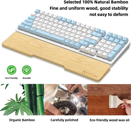 ATTACK SHARK Bamboo Wrist Rest for Computer Keyboard，Ergonomic Hard Palm Rest for Comfortable Typing Pain Relief，Anti-Slip Wrist Support for Office, Gaming, Laptop (98 Key)