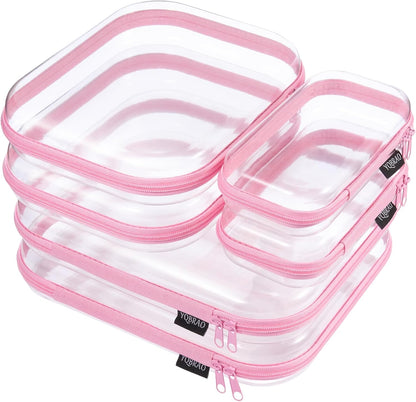 YQBRAO 6 Pack Clear Hard Shell Zipper Case, 1.2mm Heavy Duty Crush-Proof Diaper Bag Organizer Pouches, TSA Approved Travel Makeup Bag for Toiletries & Electronics, (2L, 2M, 2S) Multi-Size Storage Set