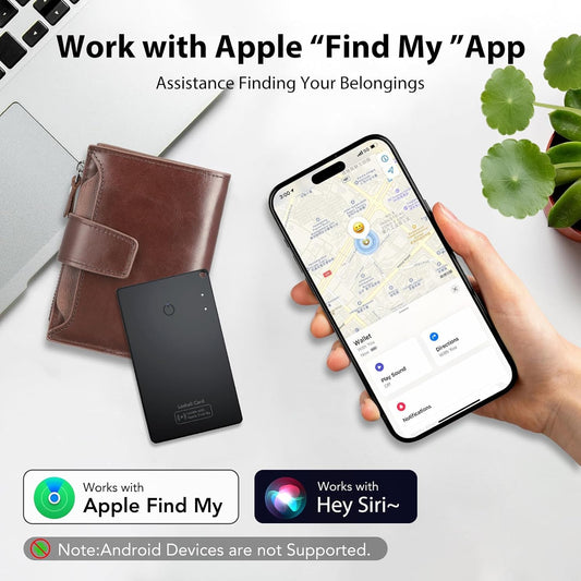 2 Pack Wallet Tracker Card [Apple MFi Certified] Air Tracker Tag (iOS only), IP68 0.06in Rechargeable Smart Card Work with Apple Find My, Keys Finder and Item Locator for Passport, Bags, Laptop, Black