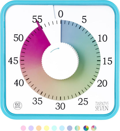 Visual Timer 7.5 inch; 60 Minute 1 Hour Countdown Timer for Kids Classroom Teaching Tool Home Office Meeting, Mechanical Countdown Clock for Exam Time Management Magnetic, Sky Blue with Colorful Disc