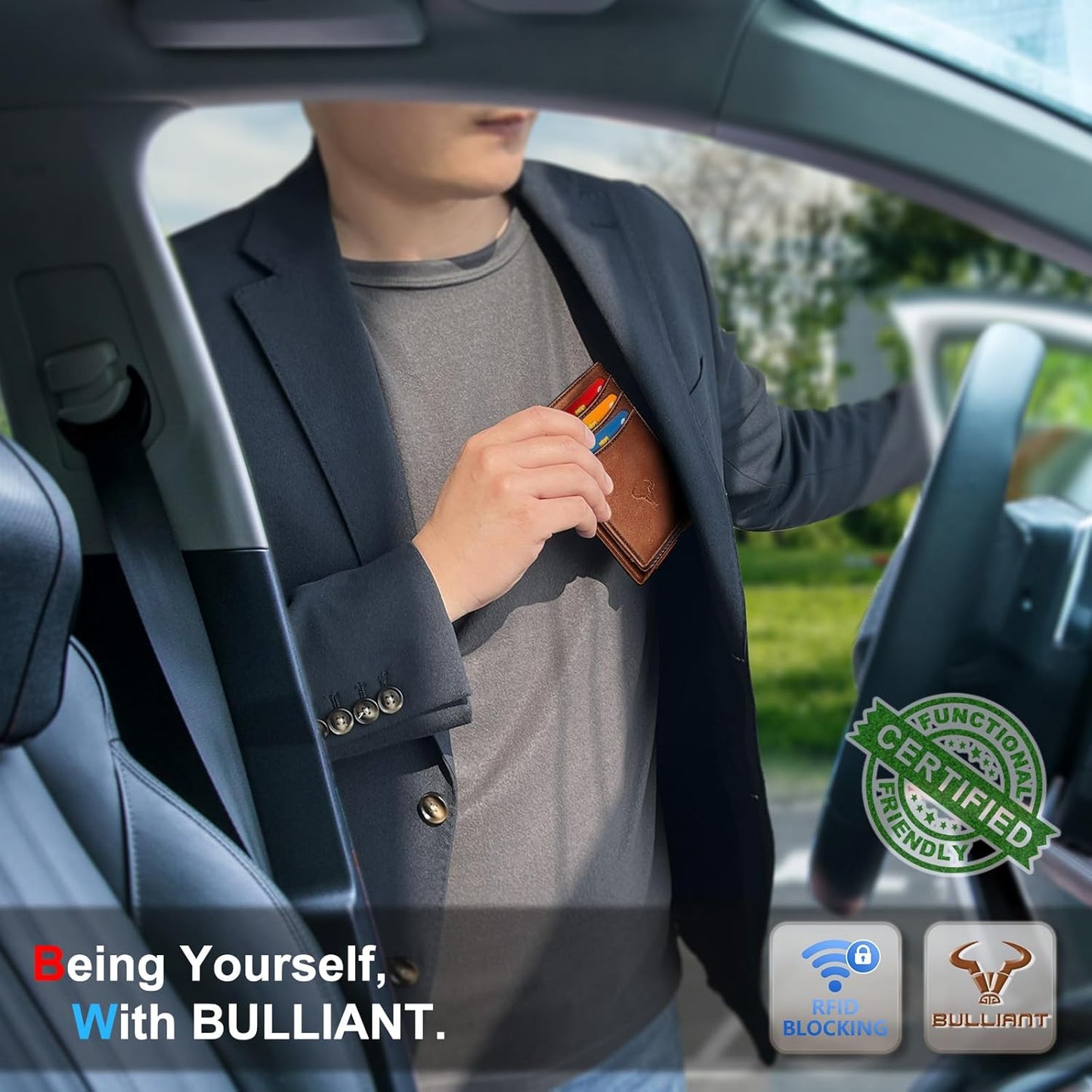 BULLIANT Men Airtag Wallet,Slim Wallet Money Clip Card Holder Magnetic Closure 12 Cards in Front Pocket RFID Blocking