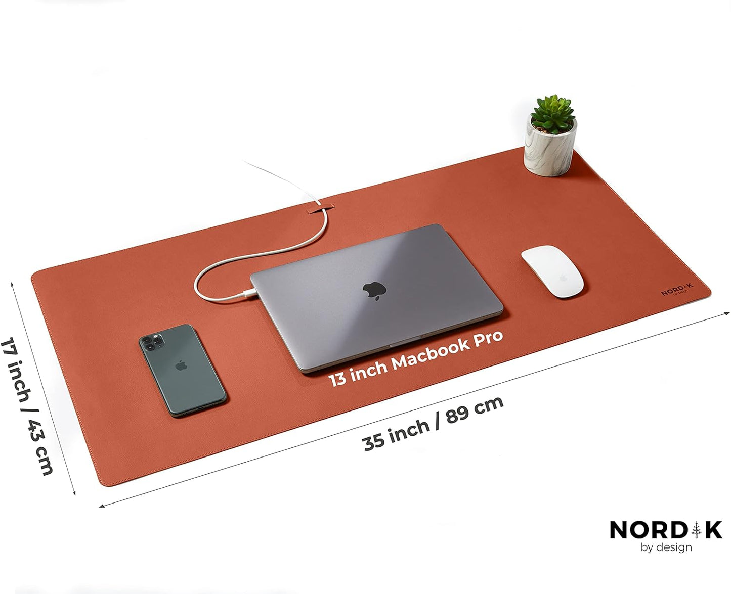 Nordik Leather Desk Mat Cable Organizer - Pebble Black 35 X 17 inch - Premium Mouse Mat - Felt Vegan Leather Desk Pad Protector - Desk Blotter Matt Keyboard - Large Desk Matt for Desktop Computer