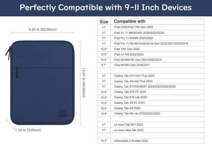 Dadanism 9-11 Inch Tablet Sleeve Padded Carrying Case for iPad (A16) 11th Gen 11", iPad 10th Gen 10.9", iPad Air M4/Pro M5 11", iPad Air 5/4, iPad 9/8/7th Gen, Galaxy Tab A11+ Plus 11", Blue