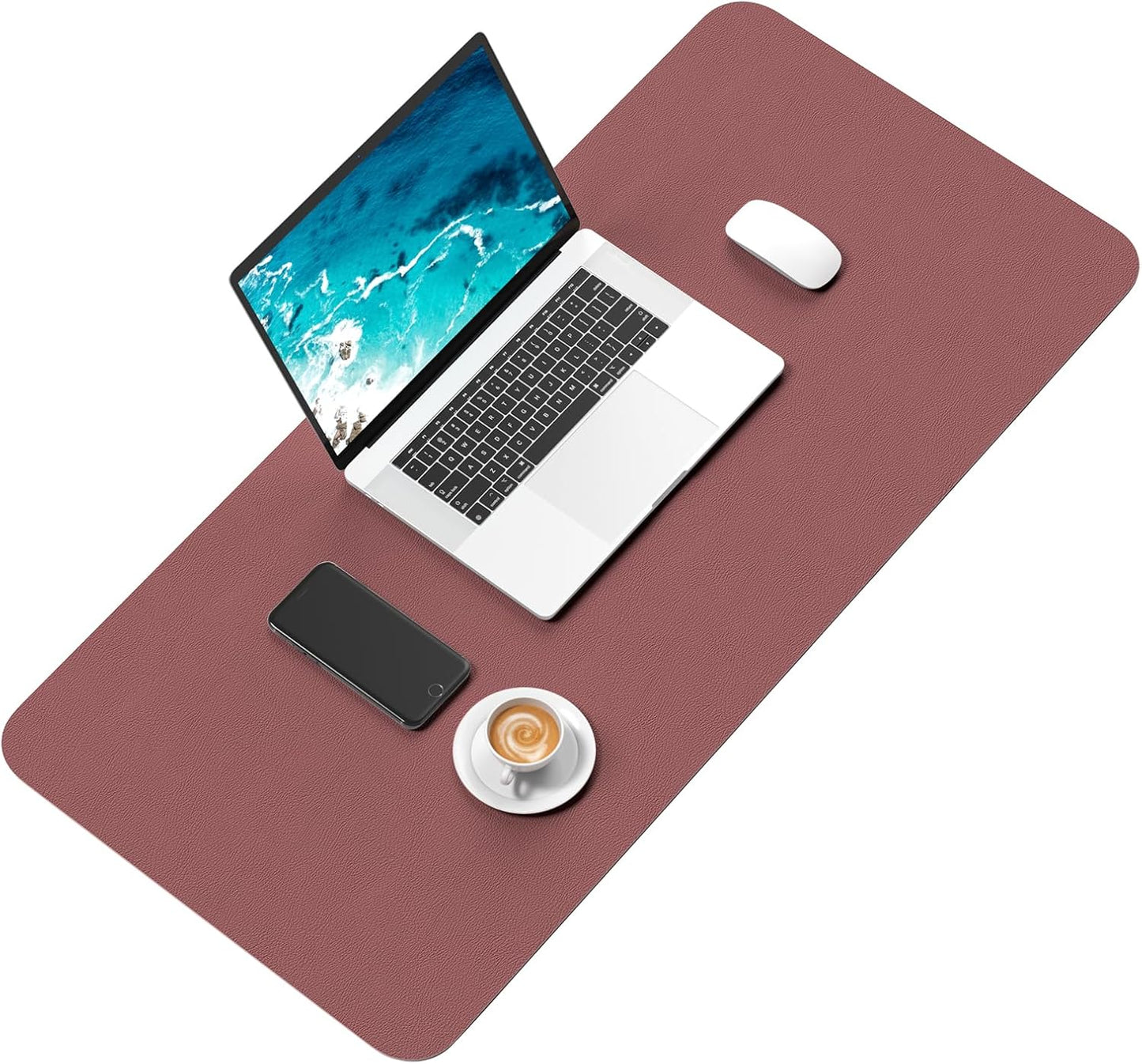 Hsurbtra Desk Pad, 23.6" x 13.8" PU Leather Desk Mat, M Extended Mouse Pad, Waterproof Desktop Blotter Protector, Non-Slip Ultra Thin Small Laptop Keyboard Writing Mat for Office Home, Pink