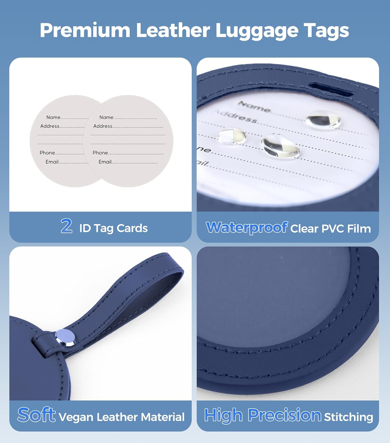 Smart Luggage Tag Works with Apple Find My, Premium Leather Suitcase Tracker with 2 ID Labels, TSA-Friendly, Anti-Lost Travel Essentials for Bags Backpacks, Wireless Charging, Black