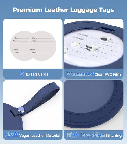 Smart Luggage Tag Works with Apple Find My, Premium Leather Suitcase Tracker with 2 ID Labels, TSA-Friendly, Anti-Lost Travel Essentials for Bags Backpacks, Wireless Charging, Black