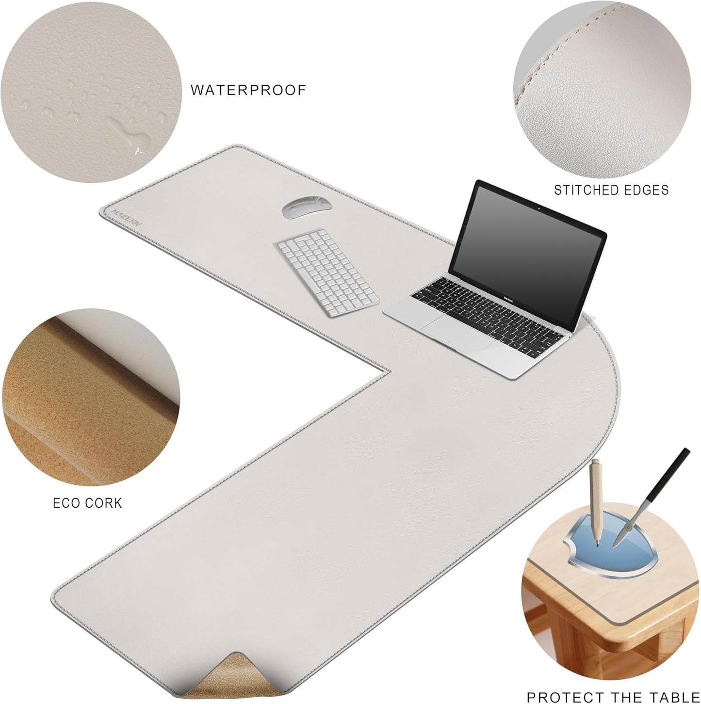 MAIDERN (51” + 51”) x 15.7” L Shaped Corner Desk Mat, Cork & Leather Reversible Desk Pad for Gaming Computer Office Home (Black) …