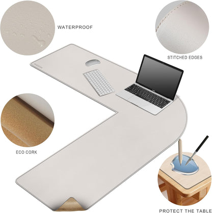 MAIDERN (51” + 51”) x 15.7” L Shaped Corner Desk Mat, Cork & Leather Reversible Desk Pad for Gaming Computer Office Home (Black) …