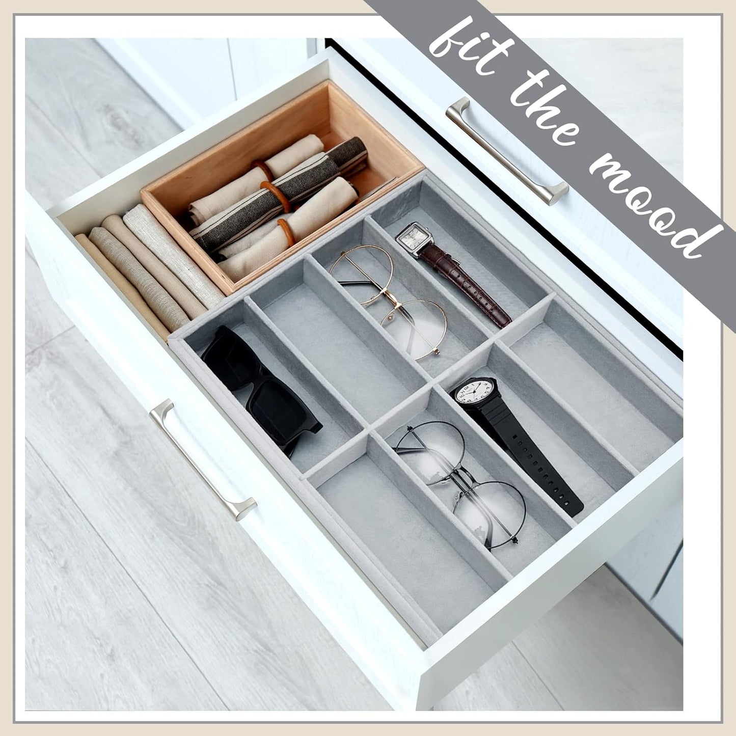 Amylove 2 Pcs Sunglass Organizer Trays Glasses Stackable Jewelry Trays Sunglass Organizer Display Box(8 Grids,Beige)