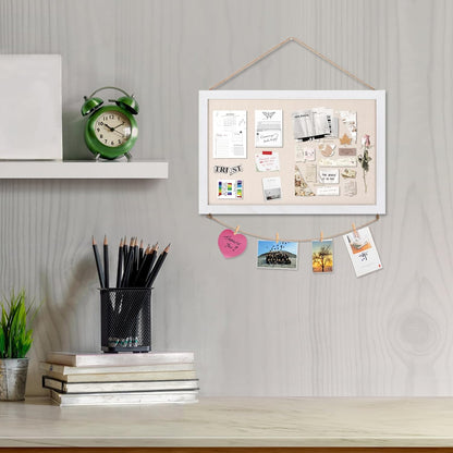 Emfogo Cork Board Vision Board, 16 "x11 White Linen Cork Boards for Walls with Frame, Pin Board Bulletin Board for Home Kitchen School Office Decor