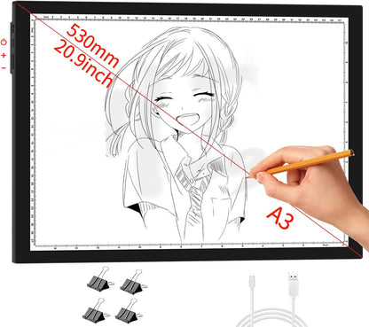 WELZK Light Board A3, 16.6×12.6inchs Light Pad, Side Button Design, 9 Levels/Stepless Dimming, Light Box Widely for Diamond Painting, Tracing, Weeding Vinyl etc.