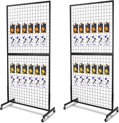 NectaCol Grid Wall Panels, 2 Packs 2'x 6' Gridwall Panels Tower with T-Base, Black Wire Grid Wall Display Rack, Craft Show Display Rack, Art Gridwall Display Stand