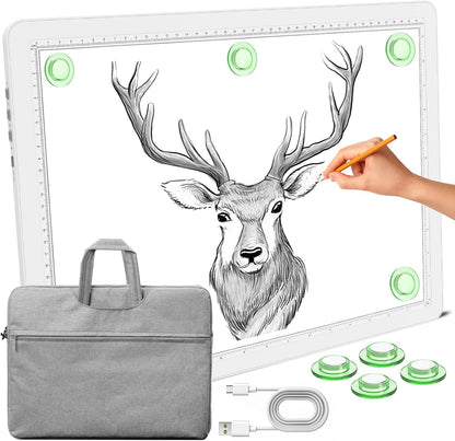 Phylosal Magnetic A3 Light Pad with Bag, Super Bright Light Box with Side Button, Diamond Art Light Board, Lightbox for Tracing and Drawing, USB Power Light Table for Sketching, Weeding Vinyl (White)