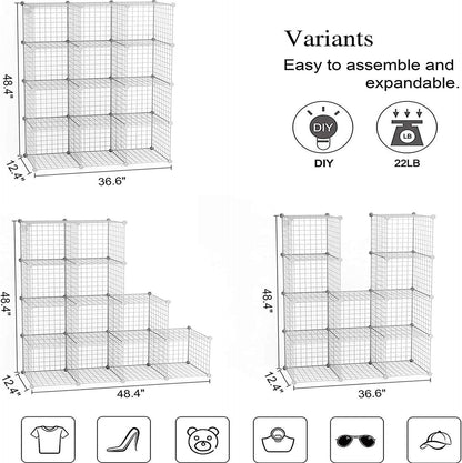 C&AHOME Wire Cube Storage, 12-Cube Storage Organizer Metal, C Grids Storage Bins Shelving, Modular Bookshelf Shelf, Closet Cabinet Ideal for Bedroom, Office 36.6”L x 12.4”W 48.4”H Black