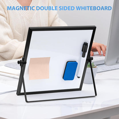 ARCOBIS Small WhiteBoard with Stand 10" X 10", Magnetic Double-Sided Dry Erase White Board Easel for Desk Students Home Office
