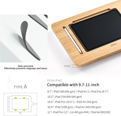 ELETIUO Adjustable Tablet Stand with Pencil&Charger Cable Slot,Bamboo Wooden Stand with Multiple Angles,Organizer Desktop Holder for Drawing,Compatible with ipads(Support to 9.7-11" Devices)