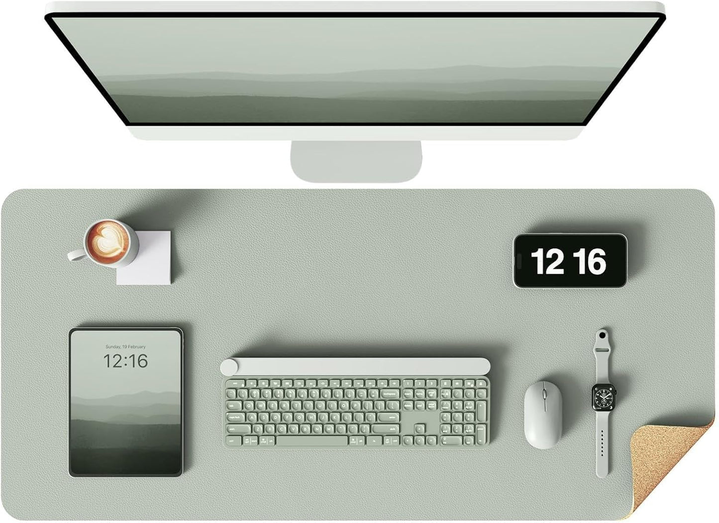 YSAGi Double-Sided Desk Pad, 31.5"x15.7"Leather Desk Mat, Eco Cork Desk Pad Protector,Large Mouse Pad,Waterproof Desk Blotter for Office/Home(Coffee)