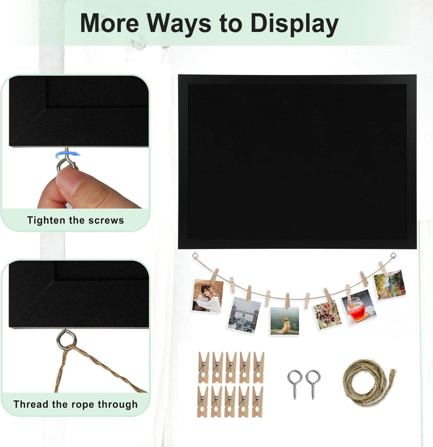 DOLLAR BOSS Bulletin Boards with Linen 1-Pack 16''X 12'' Double-Sided Cork Board for Walls Wood Framed Bulletin Boards, Small Pin Board for Home Kitchen Office Decorative Hanging 10 Pushpins