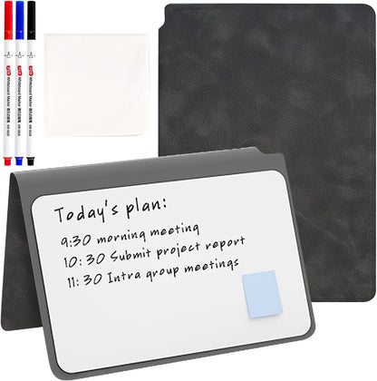SAYEEC Whiteboard Notebook, Portable Dry Erase Board with 3 Colors Fineliner Pens, Black PU Cover Erasable Handheld White Board Reusable Drawing Notebook Easel Pad for Meeting Business Office School