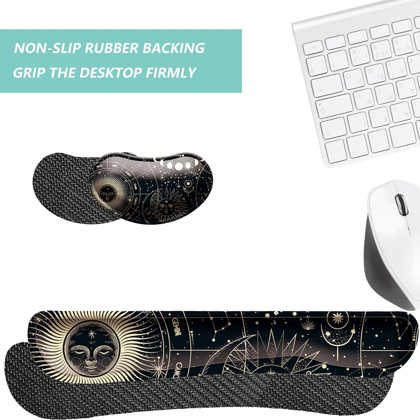 Keyboard Wrist Rest Mouse Wrist Support Set, Memory Foam Wrist Rest Pad for Computer Laptop Keyboard Mouse, Ergonomic Wrist Cushion Support for Typing Pain Relief, Gaming Home Office, Flowers Grass