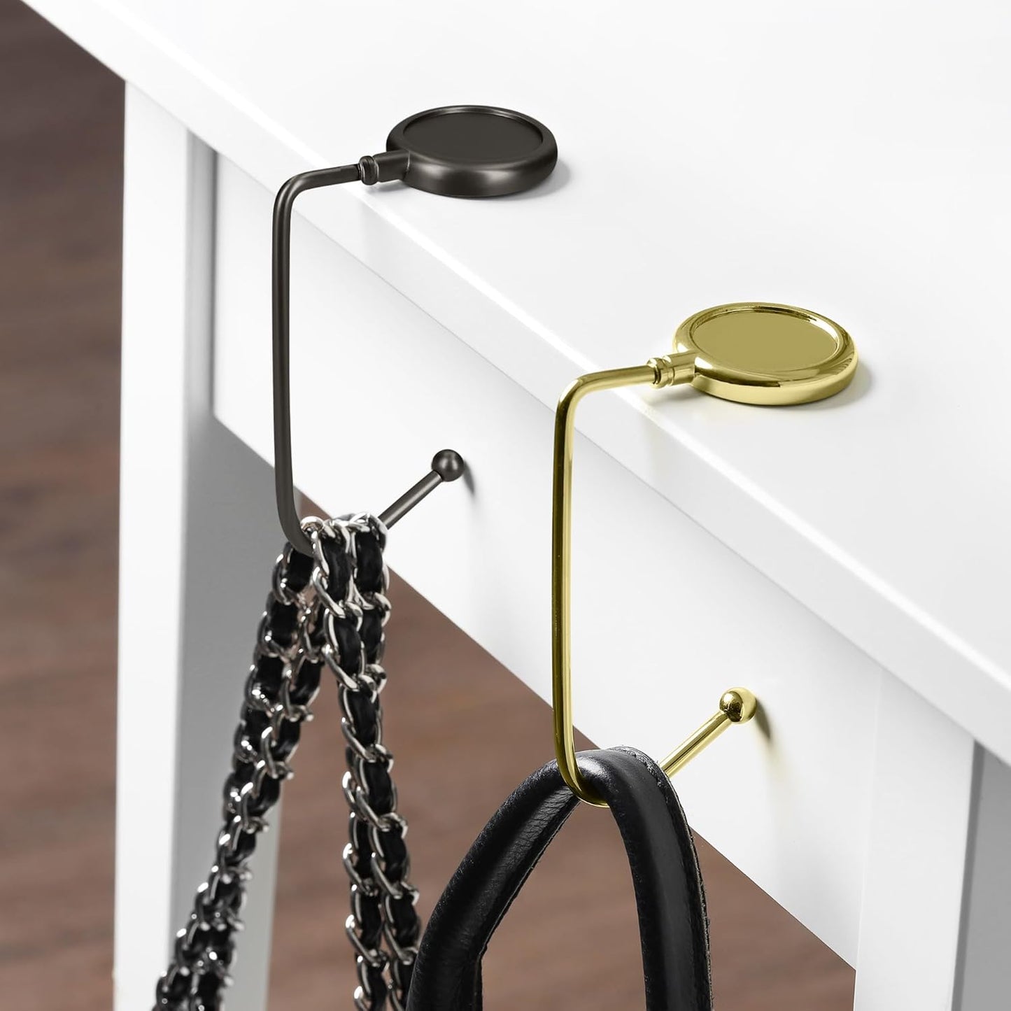 kwmobile Purse Hook for Table - Set of 2 Purse Holder - Handbag Hanger - Portable Bag Holder - Bag Hooks for Desk - Table Hook Gold