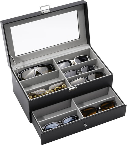 ProCase 3-layer Sunglasses Storage Organizer, 18 Slots Leather Sunglass Box Multiple Pairs Eyeglass Cases Eye Glass Eyewear Display Holder for Men Women, Valentine's Day Gift -Black