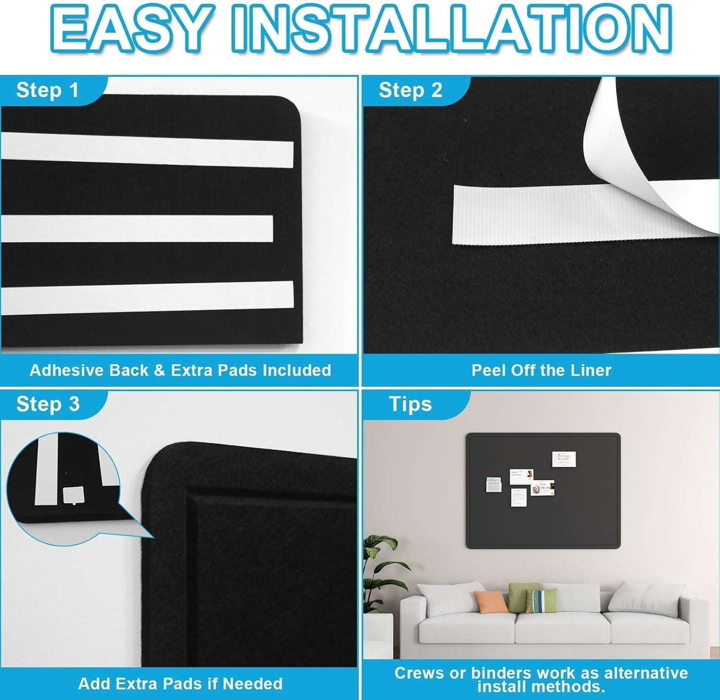 Large Felt Bulletin Board for Wall, 24"x18" Frameless Picture Board, Soft Felt Cork Board for Office, Home Planning & Office Wall Decor, Easy Install Pin Board